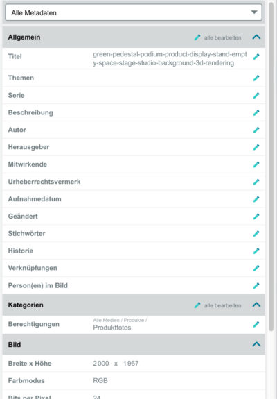 Detailansicht Metadaten