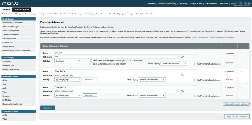 Download-Formate für Bilder