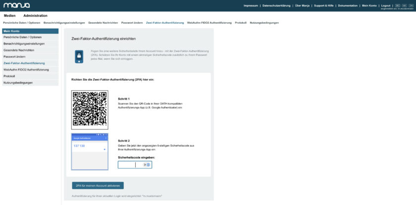 Mein Konto > Zwei-Faktor-Authentifizierung (2FA) einrichten